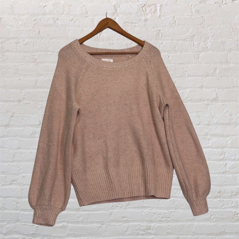 LC Lauren Conrad Pink Silver Shimmer Balloon Sleeve Knit‎ Sweater Large
